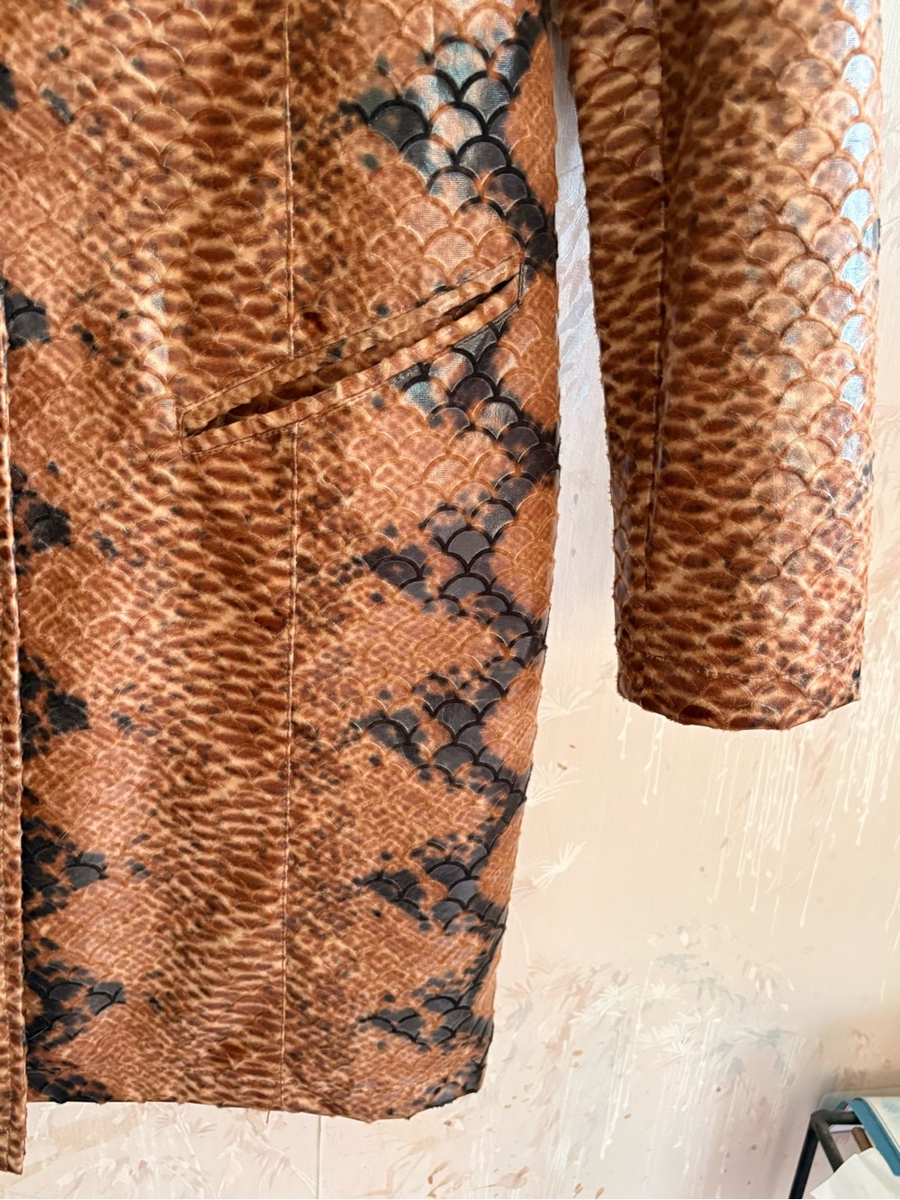 Vintage Selene Sport Faux Leather Snakeskin Print Trench Coat 8 - Picture 5 of 11